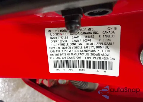 2016 Honda Civic Lx from USA, damaged, VIN 2HGFC2F50GH537295